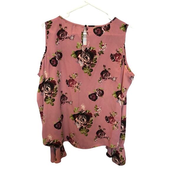 MM beautiful cold shoulder blouse scoop neck bell sleeves pink floral Large - Picture 3 of 10